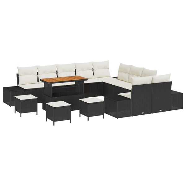 vidaXL Garten-Sofa-Set mit Kissen 14 pcs Schwarz Poly Rattan