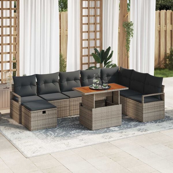 vidaXL Garten-Sofa-Set 9 pcs Grau Poly-Rattan