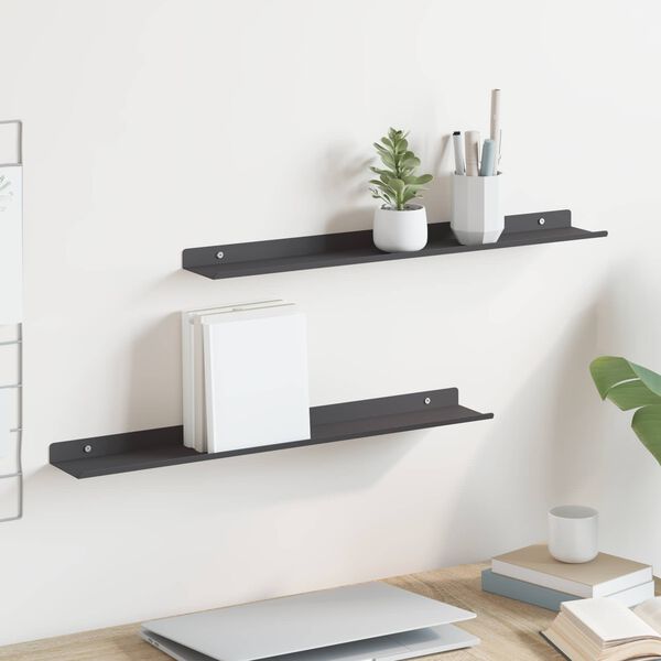 vidaXL Wandregal mit Regal 2 pcs Schwarz 60 x 8,5 x 2,5 cm