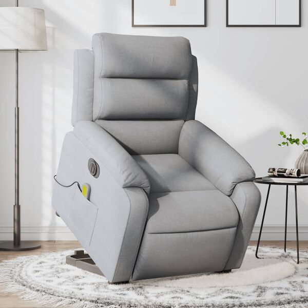 vidaXL Elektrischer Massagesessel mit Aufstehhilfe Hellgrau Stoff