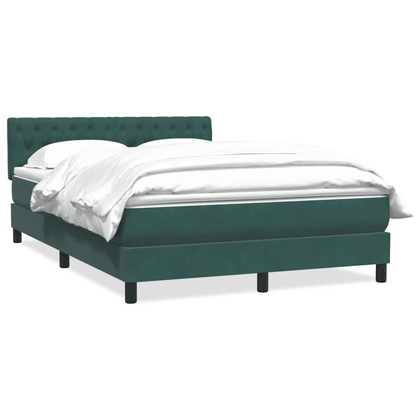 vidaXL Boxspringbett mit Matratze Dunkelgr&uuml;n 140x210 cm Samt