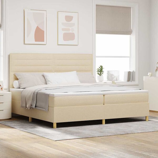 vidaXL LED Boxspringbett mit Matratze Creme 200 x 200 cm Stoff
