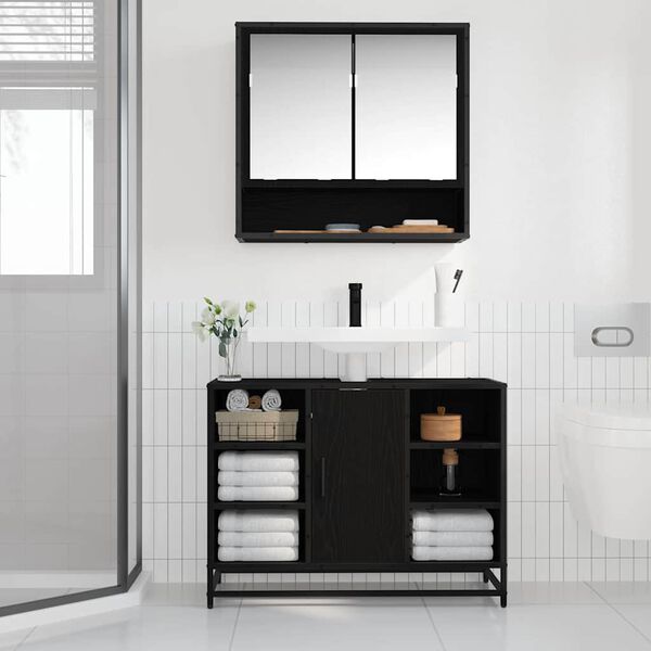 vidaXL Badezimmerschrank mit T&uuml;r Schwarz Eichen-Optik 80 x 33 x 60 cm