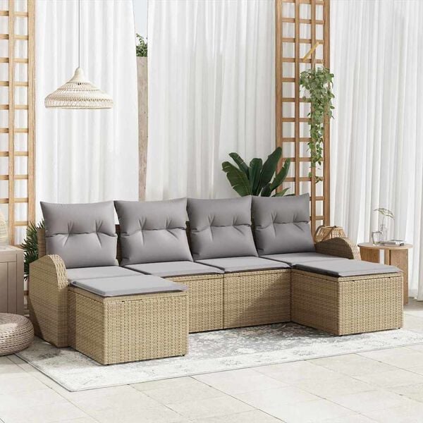 vidaXL Sofa Set mit Kissen 6 pcs Beige und hellgrau Poly-Rattan