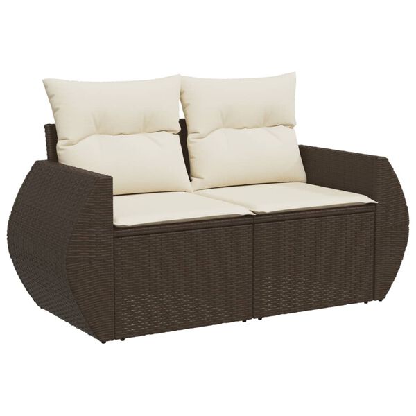 vidaXL 7-tlg. Garten-Sofagarnitur mit Kissen Braun Poly Rattan
