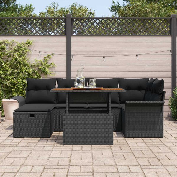 vidaXL Garten-Sofa-Set 7 pcs Schwarz Poly-Rattan