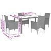 vidaXL 7-tlg. Garten-Essgruppe mit Kissen Schwarz Poly Rattan Glas