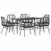 vidaXL 7-tlg. Garten-Essgruppe mit Kissen Schwarz Poly Rattan Glas