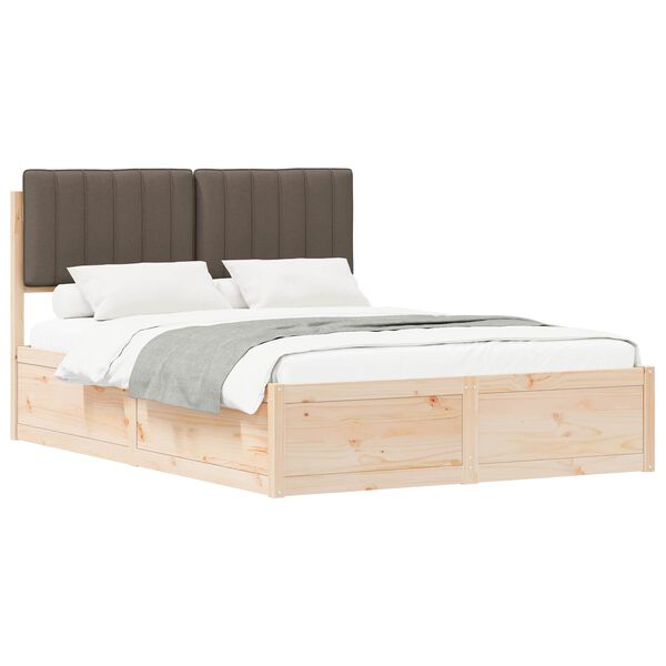 vidaXL Bettgestell mit gepolstertem Kopfteil Taupe 135 x 190 cm