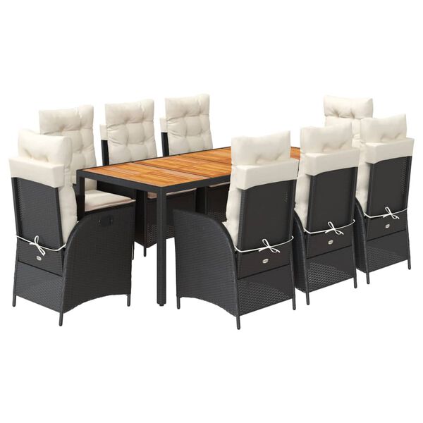 vidaXL 9-tlg. Garten-Essgruppe mit Kissen Schwarz Poly Rattan