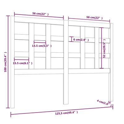 vidaXL Kopfteil Weiß 125,5x4x100 cm Massivholz Kiefer