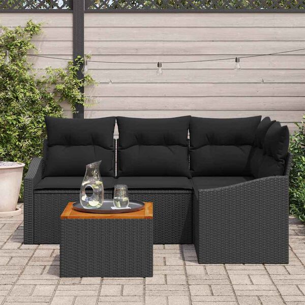 vidaXL Gartensofa-set mit Speicher 5 pcs Schwarz Poly-Rattan