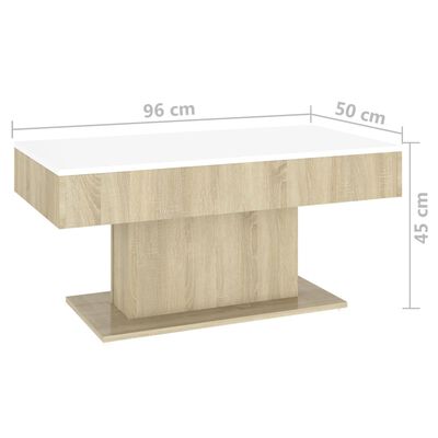 vidaXL Couchtisch Weiß Sonoma-Eiche 96x50x45 cm Holzwerkstoff