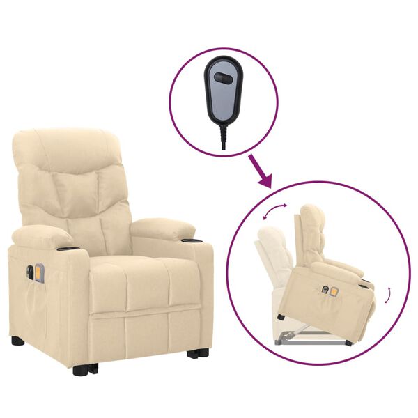 vidaXL Massagesessel mit Aufstehhilfe Creme Stoff