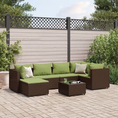 vidaXL 7-tlg. Garten-Lounge-Set mit Kissen Braun Poly Rattan