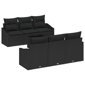 vidaXL Sofa Set mit Kissen mit Speicher 7 pcs Schwarz Poly-Rattan