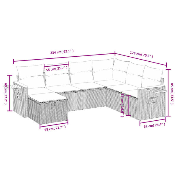 vidaXL 7-tlg. Garten-Sofagarnitur mit Kissen Beige Poly Rattan