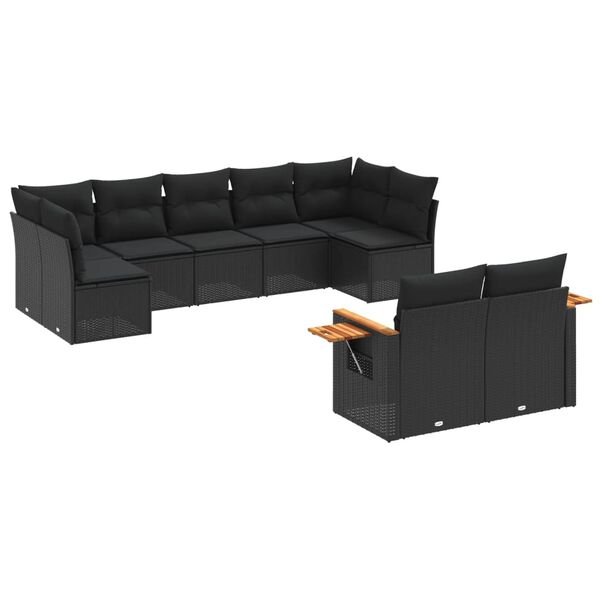 vidaXL 9-tlg. Garten-Sofagarnitur mit Kissen Schwarz Poly Rattan