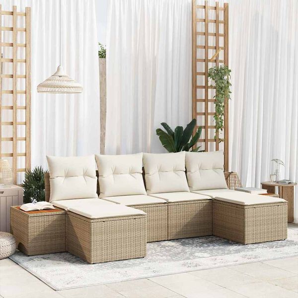 vidaXL Gartensofa-set mit Kissen 6 pcs Beige Poly-Rattan