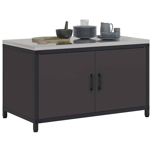 vidaXL K&uuml;chenaufbewahrung mit Regal Schwarz 60 x 50 x 92 cm Stahl