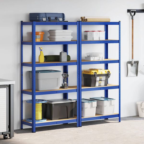 vidaXL Lagerregale mit 5 B&ouml;den 2 Stk. Blau Stahl & Holzwerkstoff
