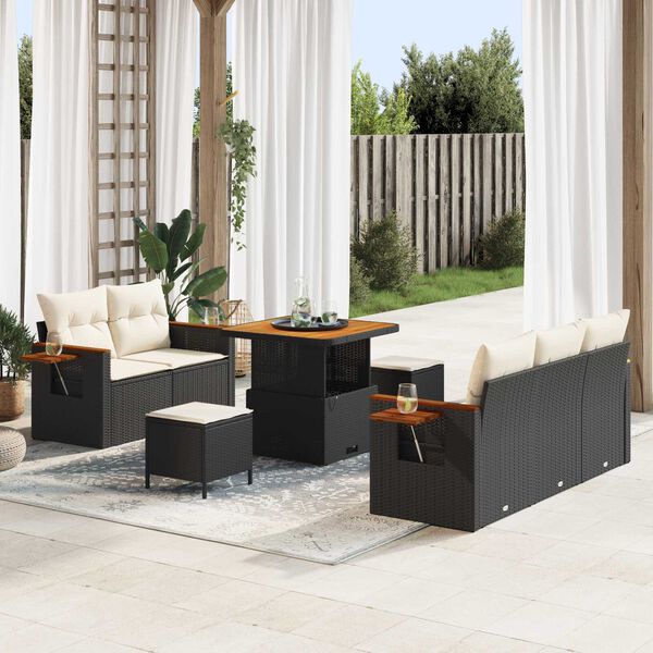 vidaXL Gartensofa-set mit Kissen 10 pcs Schwarz und Creme Poly-Rattan