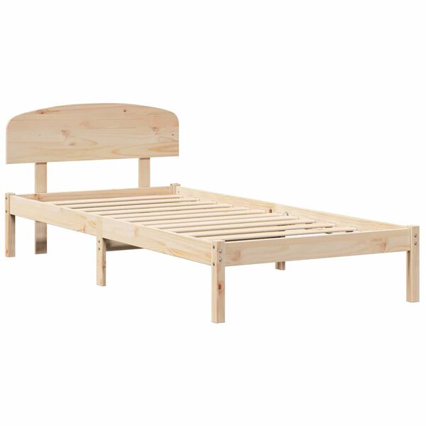 vidaXL Bettrahmen mit Kopfteil Natur 90 x 190 cm Massives Kiefernholz