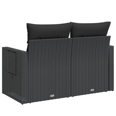 vidaXL Gartensofa mit Kissen 2-Sitzer Schwarz Poly Rattan