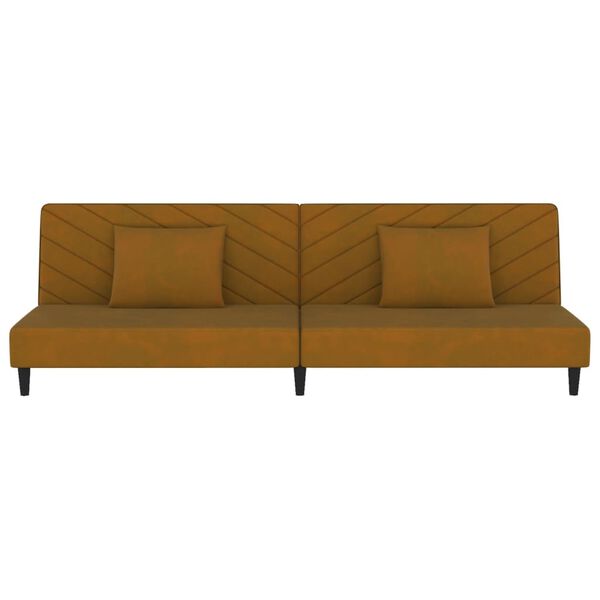 vidaXL Schlafsofa 2-Sitzer mit 2 Kissen Braun Samt
