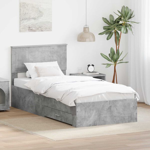 vidaXL Bettrahmen mit Kopfteil Beton Grau 90 x 190 cm Holzwerkstoff