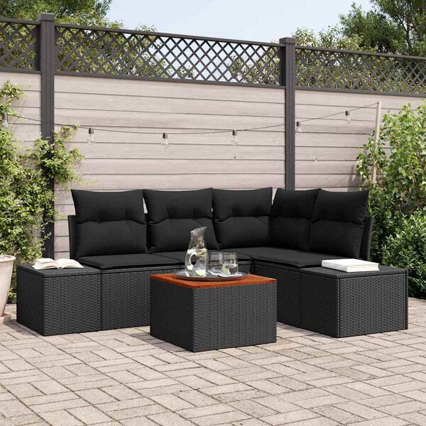 vidaXL Gartensofa-set mit Kissen 5 pcs Schwarz Poly-Rattan