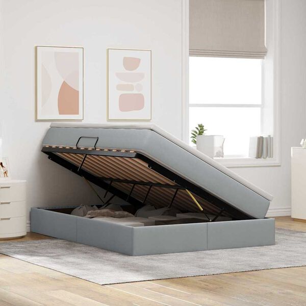 vidaXL Aufbewahrungsbett mit Matratze Hellgrau 140 x 200 cm Polyester