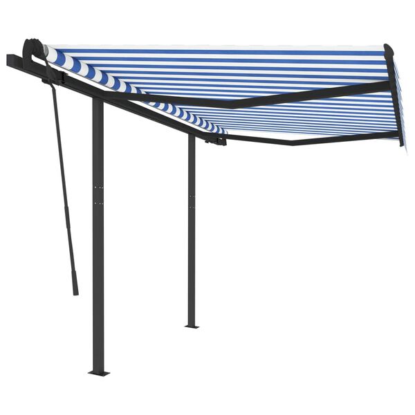 vidaXL Markise Manuell Einziehbar mit Pfosten 3x2,5 m Blau und Wei&szlig;