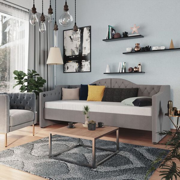 vidaXL Tagesbett USB Hellgrau Stoff 90x200 cm