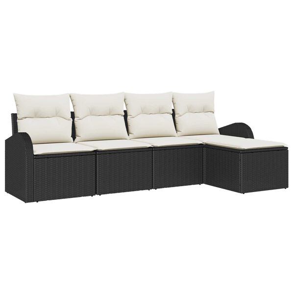 vidaXL Sofa Set mit Kissen 5 pcs Schwarz und Wei&szlig; Poly-Rattan