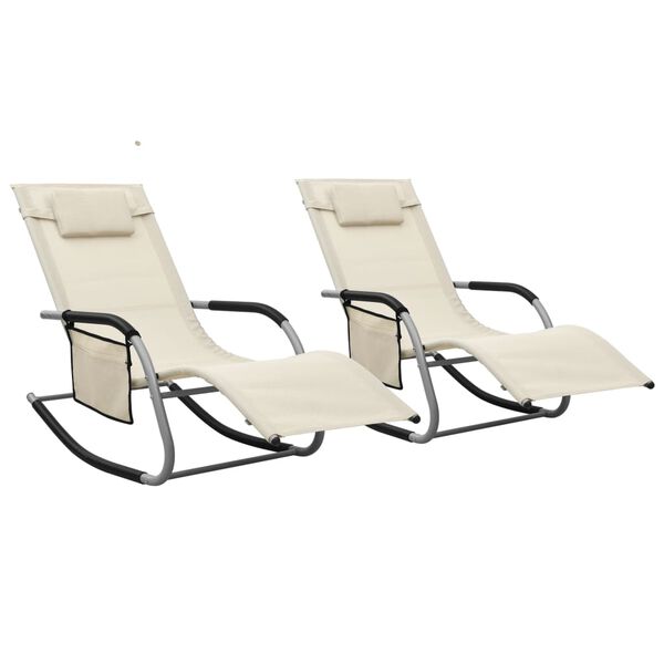 vidaXL Sonnenliegen 2 Stk. Textilene Creme und Grau