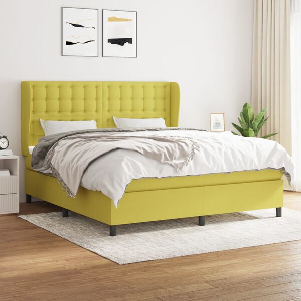 vidaXL Boxspringbett mit Matratze Gr&uuml;n 180x200 cm Stoff