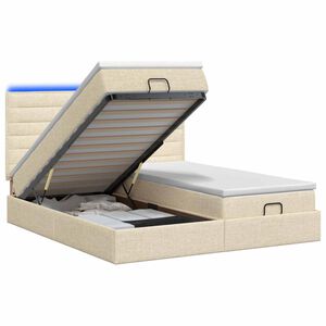 vidaXL Ottoman-Bett mit Matratze und LED Creme 160 x 200 cm Stoff