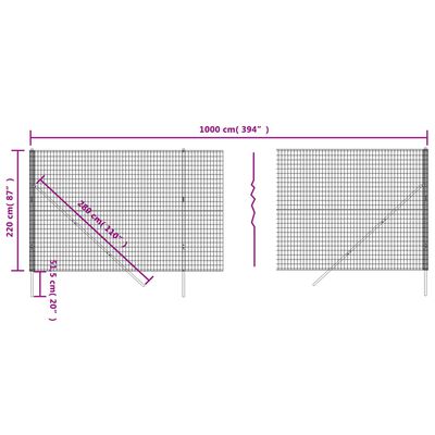 vidaXL Maschendrahtzaun Anthrazit 2,2x10 m Verzinkter Stahl