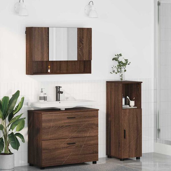vidaXL Badezimmerm&ouml;bel-Set mit Schubladen 3 pcs Braun Eichen-Optik