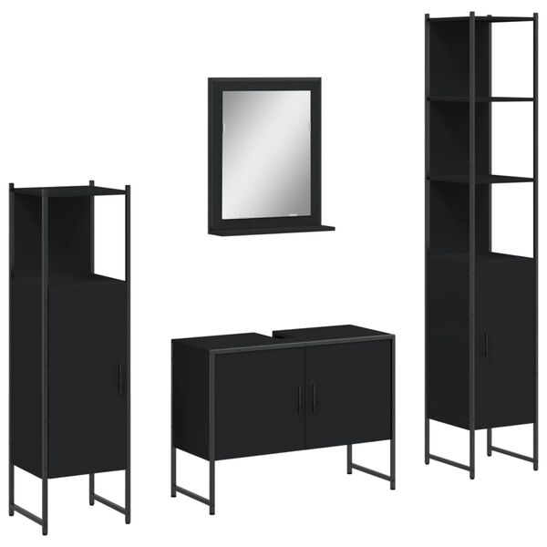 vidaXL 4-tlg. Badm&ouml;bel-Set Schwarz Holzwerkstoff