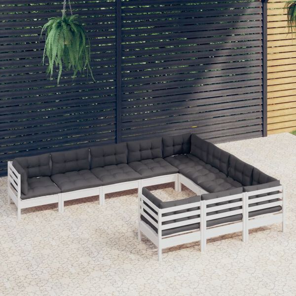 vidaXL 10-tlg. Garten-Lounge-Set mit Kissen Wei&szlig; Kiefernholz