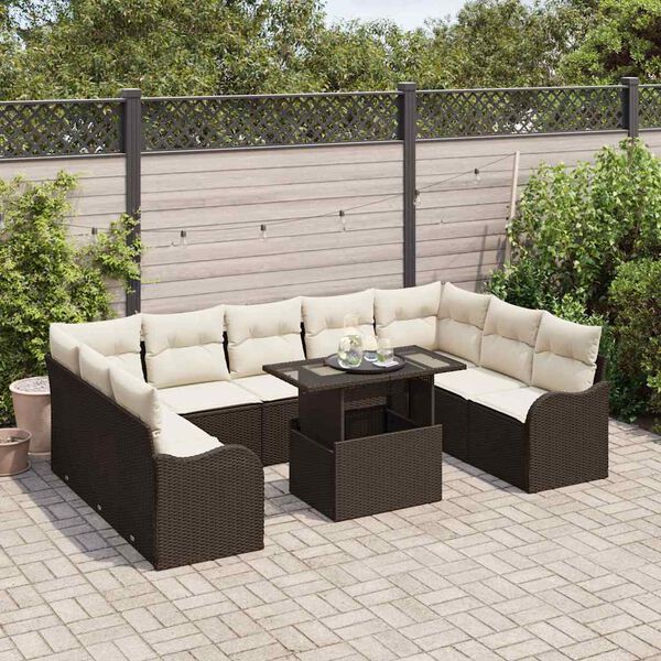 vidaXL Garten-Sofa-Set mit Kissen 10 pcs Braun Poly Rattan