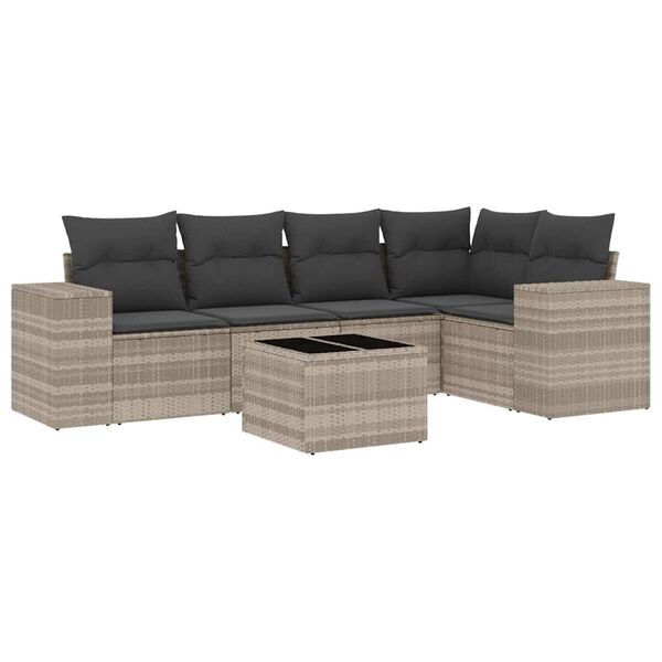 vidaXL 6-tlg. Garten-Sofagarnitur mit Kissen Hellgrau Poly Rattan