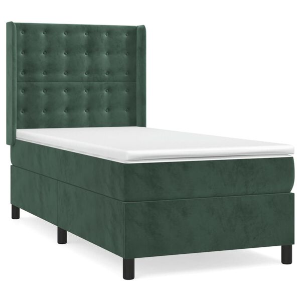 vidaXL Boxspringbett mit Matratze Dunkelgr&uuml;n 100x200 cm Samt