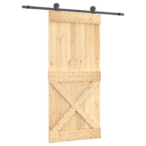 vidaXL Schiebet&uuml;r Nat&uuml;rlich und Schwarz 95 x 210 cm Massivkiefer