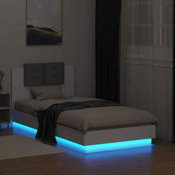vidaXL Bettgestell mit Kopfteil und LED-Leuchten Wei&szlig; 75x190 cm