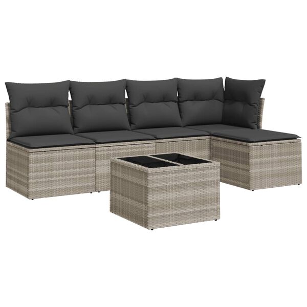 vidaXL 6-tlg. Garten-Sofagarnitur mit Kissen Hellgrau Poly Rattan
