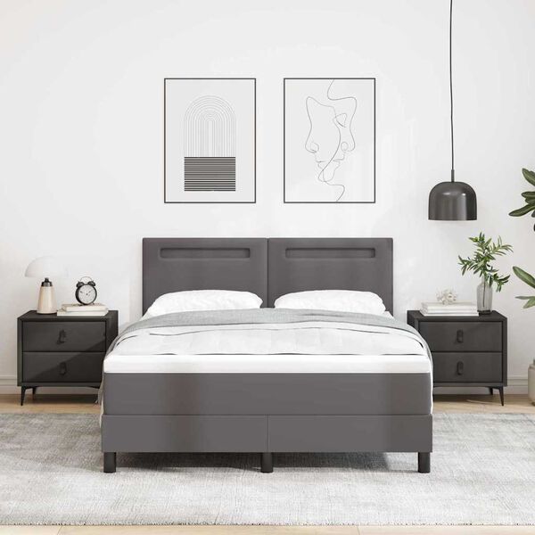 vidaXL Boxspringbett mit Matratze Grau 140 x 190 cm Kunstleder