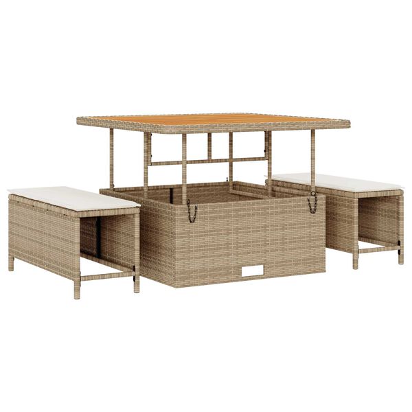 vidaXL Garten-Sofa-Set mit Kissen mit Speicher Beige Poly Rattan